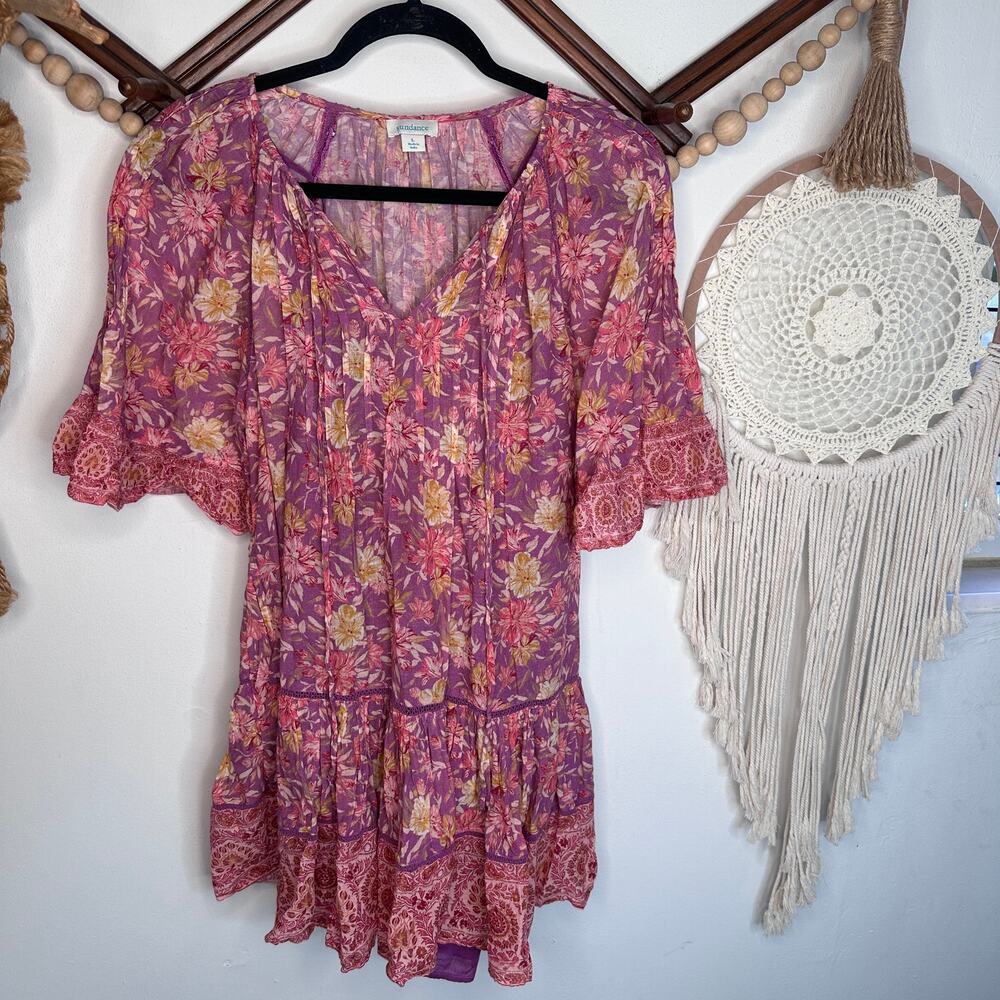 Sundance Aisha Floral Tiered Berry Pink Boho Dress